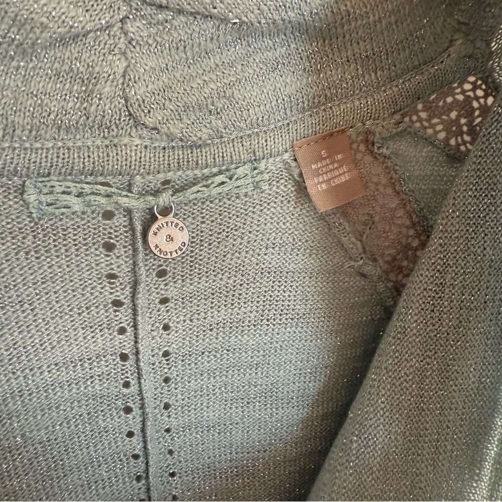 Anthropologie Knitted & Knotted Celise Pullover Blue Sparkle Cowl Neck Sweater - Picture 7 of 14